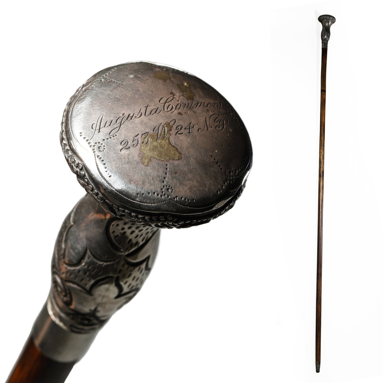 ANTIQUE SILVER-MOUNTED WOODEN WALKING CANE (1 of 4)