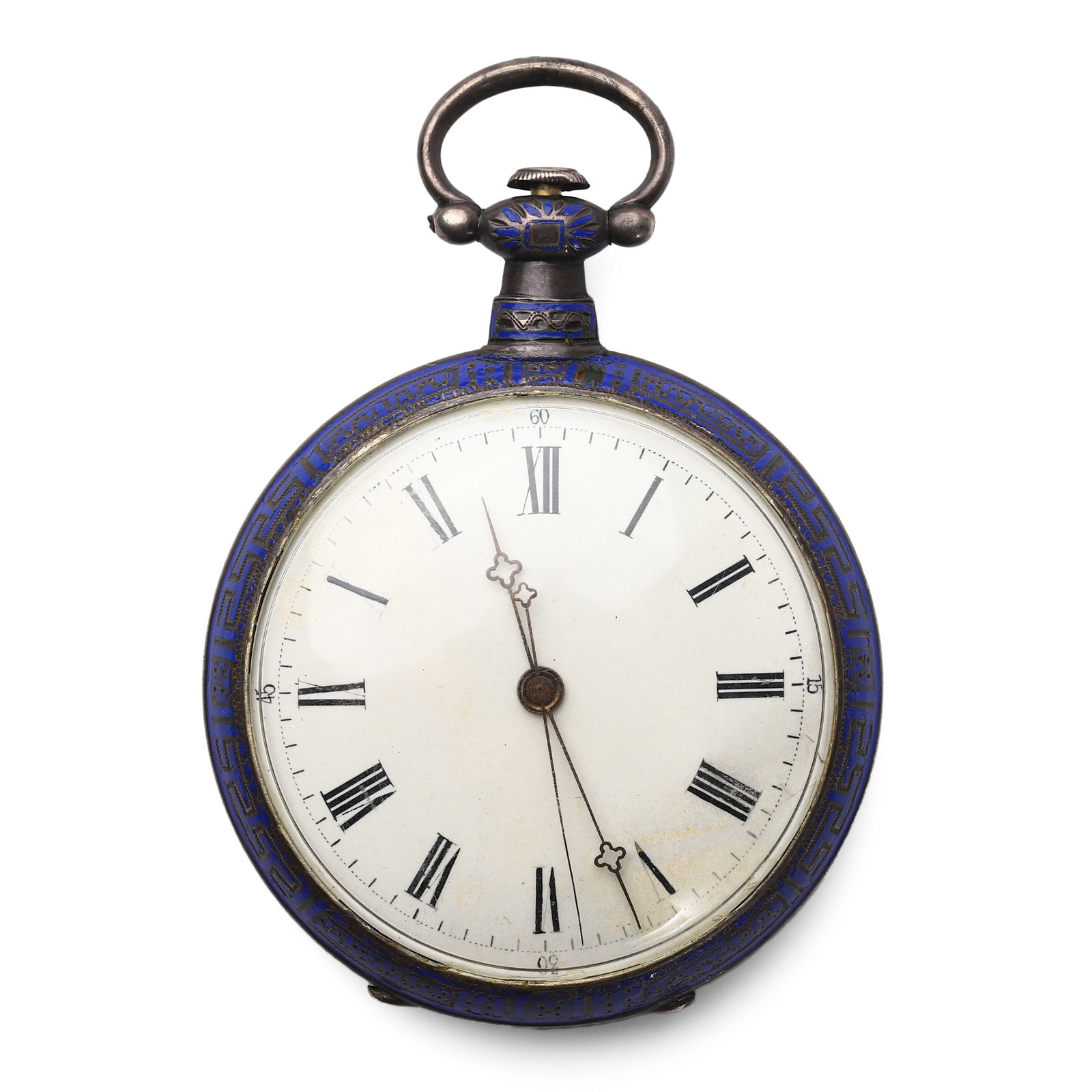 A LATE 19TH CENTURY ENAMEL PORTRAIT POCKET WATCH: Overall diameter: 2 5/16 in. (58.2 mm) Dial diameter: 1 15/16 in. (49.7 mm) A finely crafted late 19th century pocket watch featuring a white enamel dial with Roman numerals and spade-style hands,