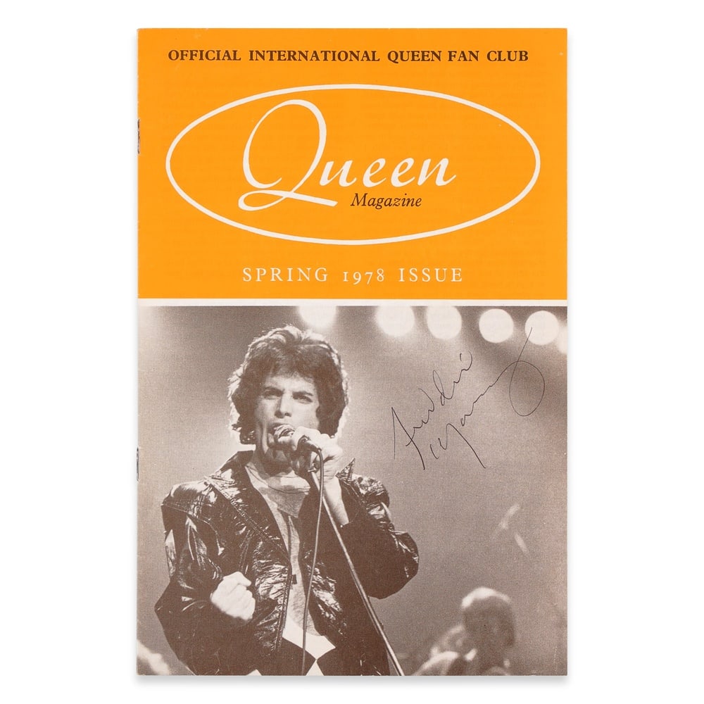 FREDDIE MERCURY SIGNED "QUEEN MAGAZINE - SPRING 1978 ISSUE": 9 3/8 x 6 1/8 in (23.8 x 15.5 cm) Provenance and Authentication: This collectible has undergone a rigorous forensic evaluation. The signatures were carefully analyzed across multiple criteria, includi