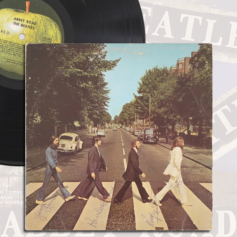 THE BEATLES FULLY SIGNED "ABBEY ROAD" LP: 12 1/4 x 12 1/4 in Provenance and Authentication: This collectible has undergone a rigorous forensic evaluation. The signatures were carefully analyzed across multiple criteria, including ink depositi