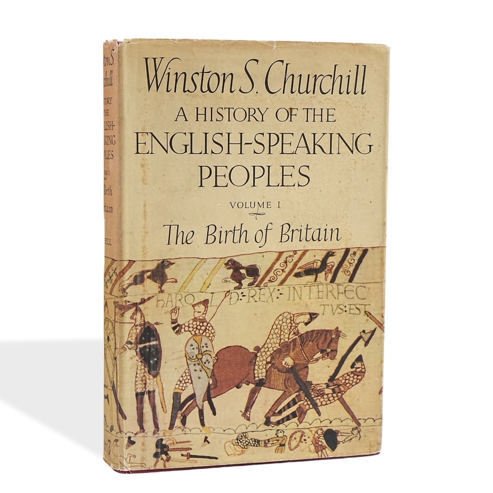 WINSTON S. CHURCHILL SIGNED "A HISTORY OF THE ENGLISH-SPEAKING PEOPLES" VOLUME I FIRST EDITION: 9 3/4 x 6 1/4 in (24.7 x 16 cm) A First Edition of A History of the English-Speaking Peoples, Volume I: The Birth of Britain, written and personally signed by Sir Winston S. Churchill. Published by Ca