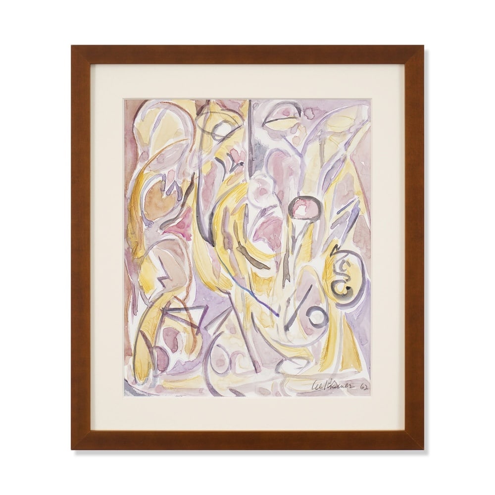 LEE KRASNER (1908-1984), ATTRIBUTED TO, WATERCOLOR AND WAX CRAYON ON PAPER: Signed (lower right) Image Dimensions: 16 3/8 x 13 1/2 in (41.7 x 34.2 cm) Framed Dimensions: 21 7/8 x 18 7/8 in (55.5 x 48 cm) This painting comes with COA. Lee Krasner stands among the most importan