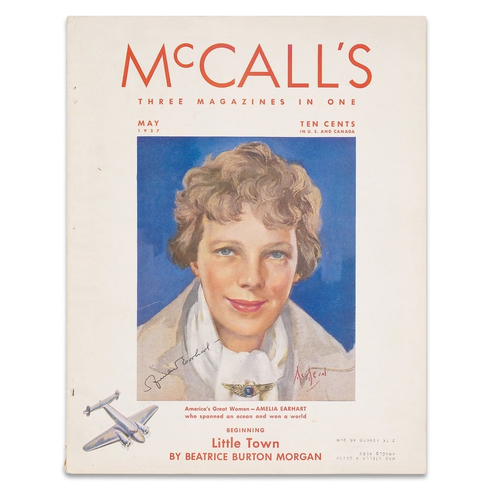 AMELIA EARHART SIGNED MCCALL'S MAGAZINE (MAY 1937): 13 3/4 x 10 7/8 in (35 x 27.5 cm) Provenance and Authentication: This collectible has undergone a rigorous forensic evaluation. The signatures were carefully analyzed across multiple criteria,