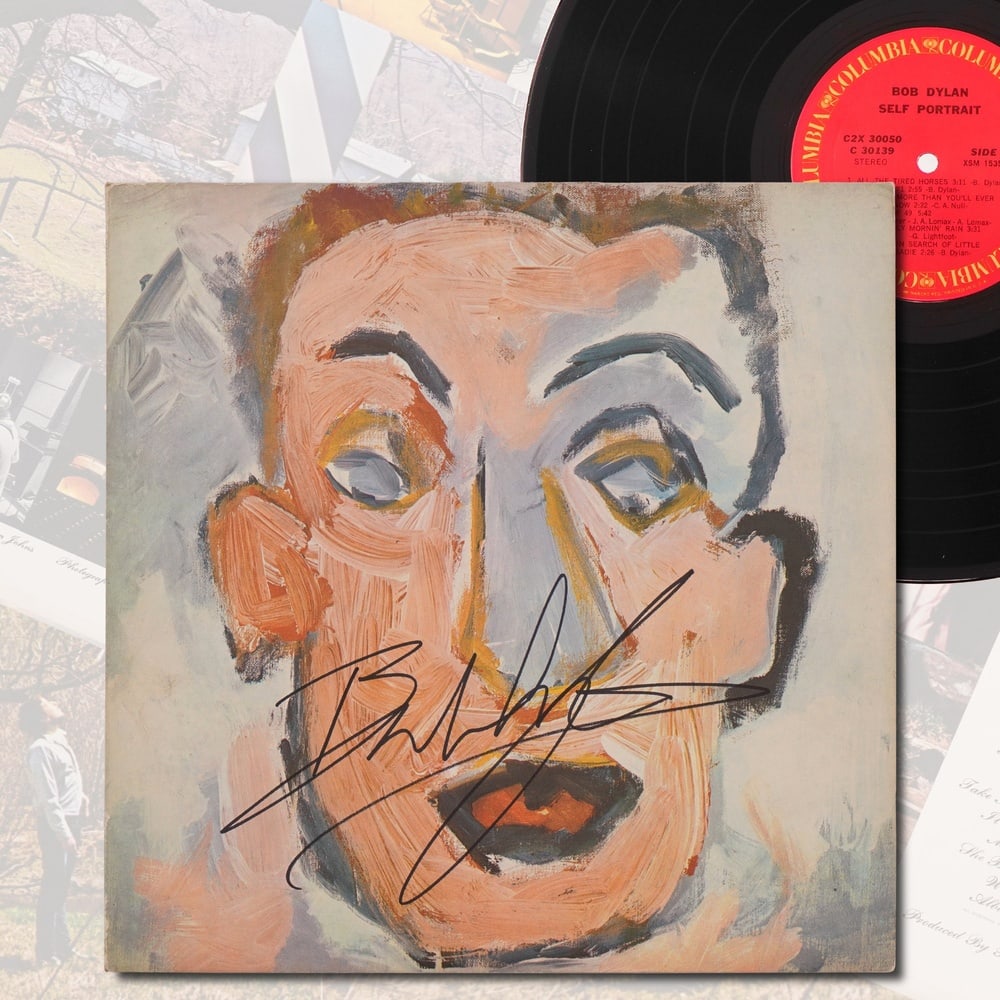 BOB DYLAN SIGNED "SELF PORTRAIT" LP (1970): Image Dimensions: 12 1/4 x 12 1/4 in Provenance and authentication: This remarkable piece has been subjected to extensive forensic examination by experienced specialists. The signatures exhibit