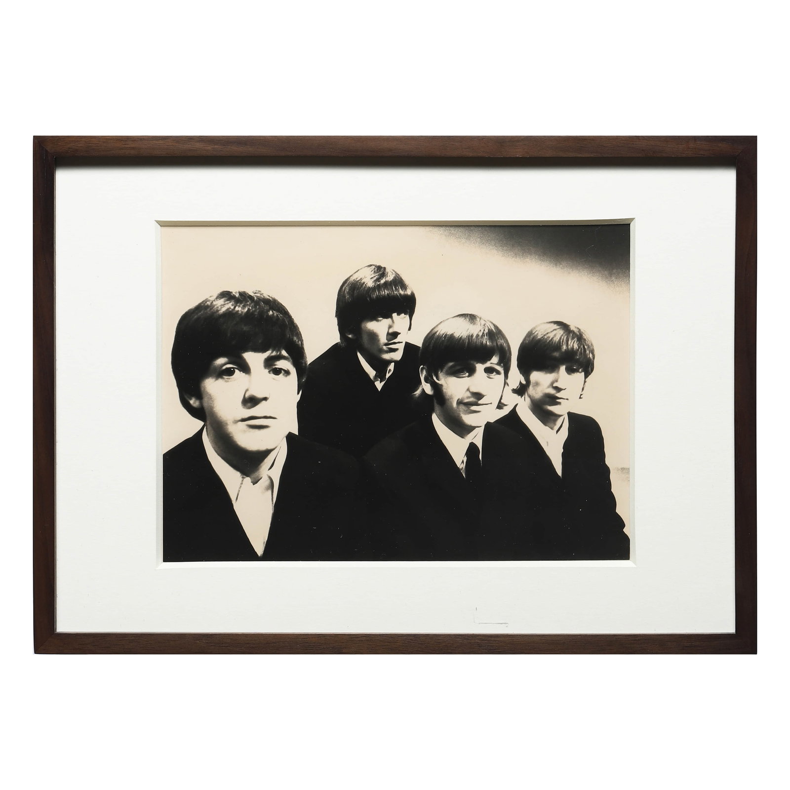 THE BEATLES GROUP PORTRAIT: Title THE BEATLES GROUP PORTRAIT Material Gelatin silver print, mounted on board Signature Signed in blue ink on the verso with the members’ names Dimensions Photograph 7 3/16 × 9 15/16 in. (18.2 �