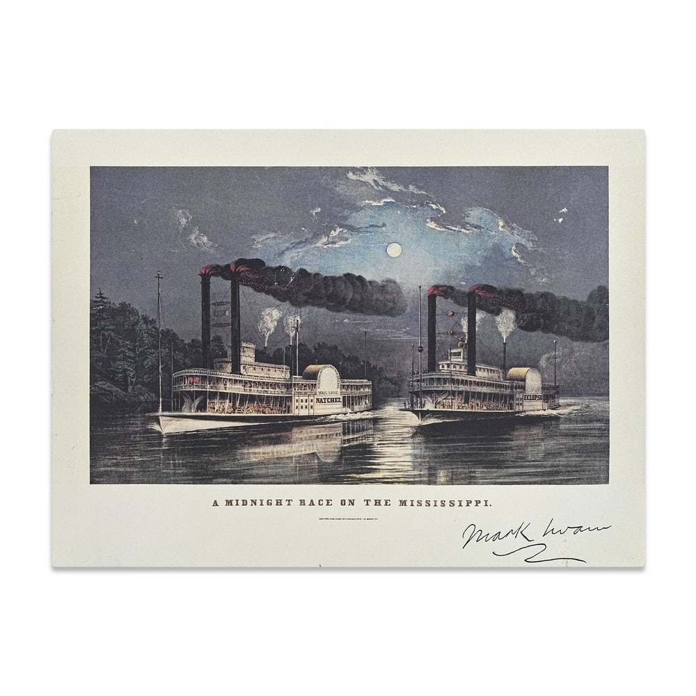 MARK TWAIN SIGNED "A MIDNIGHT RACE ON THE MISSISSIPPI" PRINT (1 of 1)