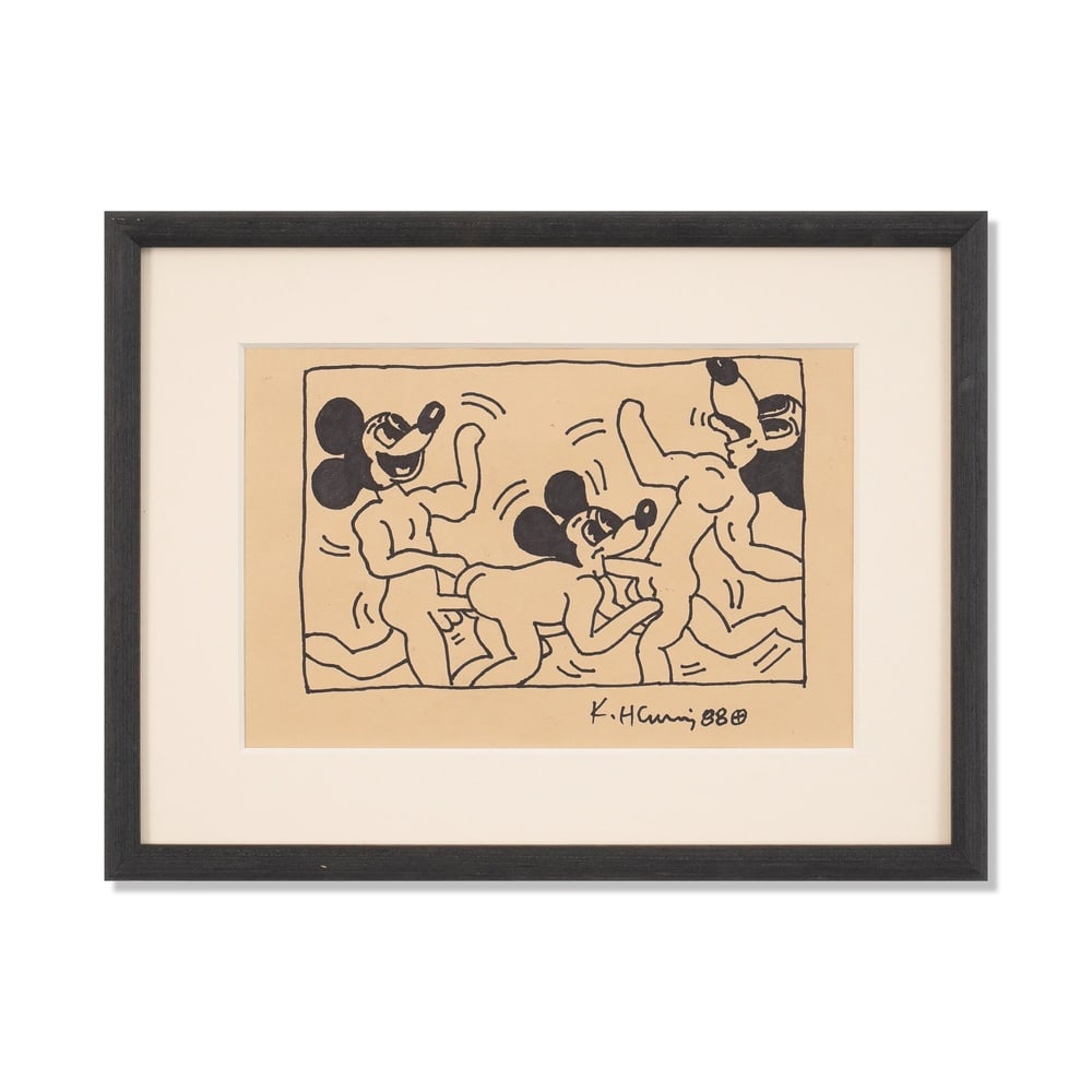 KEITH HARING (1958-1990), ATTRIBUTED TO, MARKER ON PAPER: Signed (lower right) Image Dimensions: 8 x 12 in (20.3 x 30.5 cm) Framed Dimensions: 12 7/8 x 16 7/8 in (32.6 x 43 cm) This painting comes with COA. Keith Haring is widely regarded as one of the