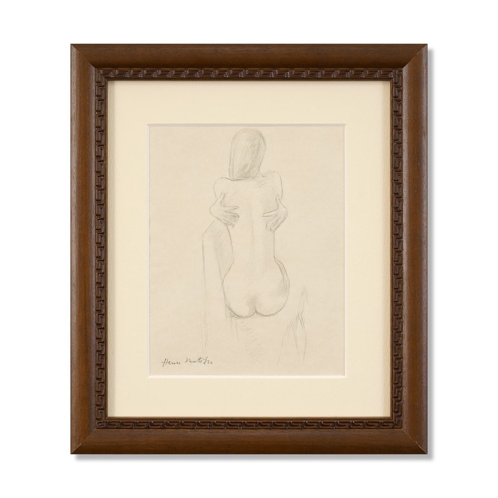 HENRI MATISSE (1869-1954), ATTRIBUTED TO, PENCIL ON PAPER: Signed (lower left) Image Dimensions: 11 x 8 5/8 in (28 x 22 cm) Framed Dimensions: 17 1/2 x 15 1/8 in (44.5 x 38.5 cm) This painting comes with COA. Henri Matisse remains one of the most influential