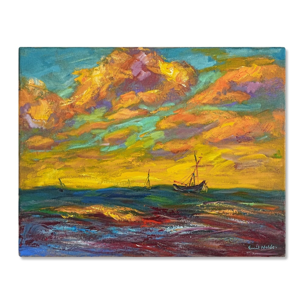 EMIL NOLDE (1867-1956), ATTRIBUTED TO, OIL ON CANVAS: Signed (lower right) Image Dimensions: 21 3/4 x 27 1/2 in (55 x 70 cm) This painting comes with COA. Emil Nolde (1867-1956) was one of the leading figures of German Expressionism, celebrated for an in