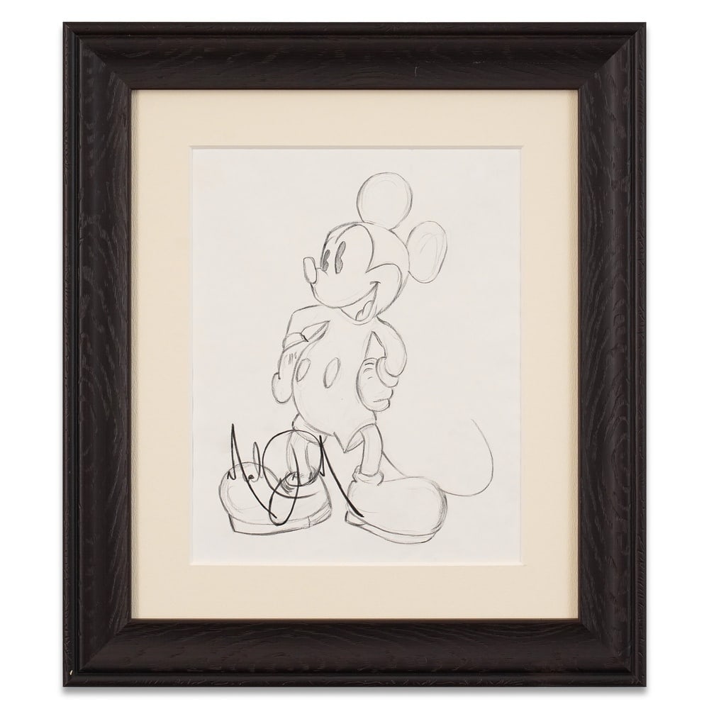 MICHAEL JACKSON SIGNED MICKEY MOUSE SKETCH: Image Dimensions: 13 x 10 1/4 in (33 x 26 cm) Framed Dimensions: 20 7/8 x 18 1/8 in (53 x 46.1 cm) Provenance and Authentication: According to the Letter of Authenticity (LOA) and Certificate of