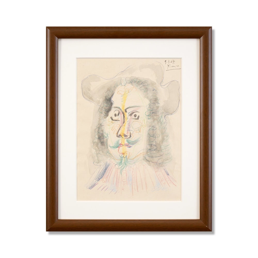 PABLO PICASSO (1881-1973), ATTRIBUTED TO, COLORED WAX CRAYONS AND INK ON PAPER: Signed (upper right) Image Dimensions: 13 3/4 x 10 1/8 in (35 x 25.7 cm) Framed Dimensions: 19 3/4 x 15 3/4 in (50 x 40 cm) This painting comes with COA. Pablo Picasso remains one of the most transfor