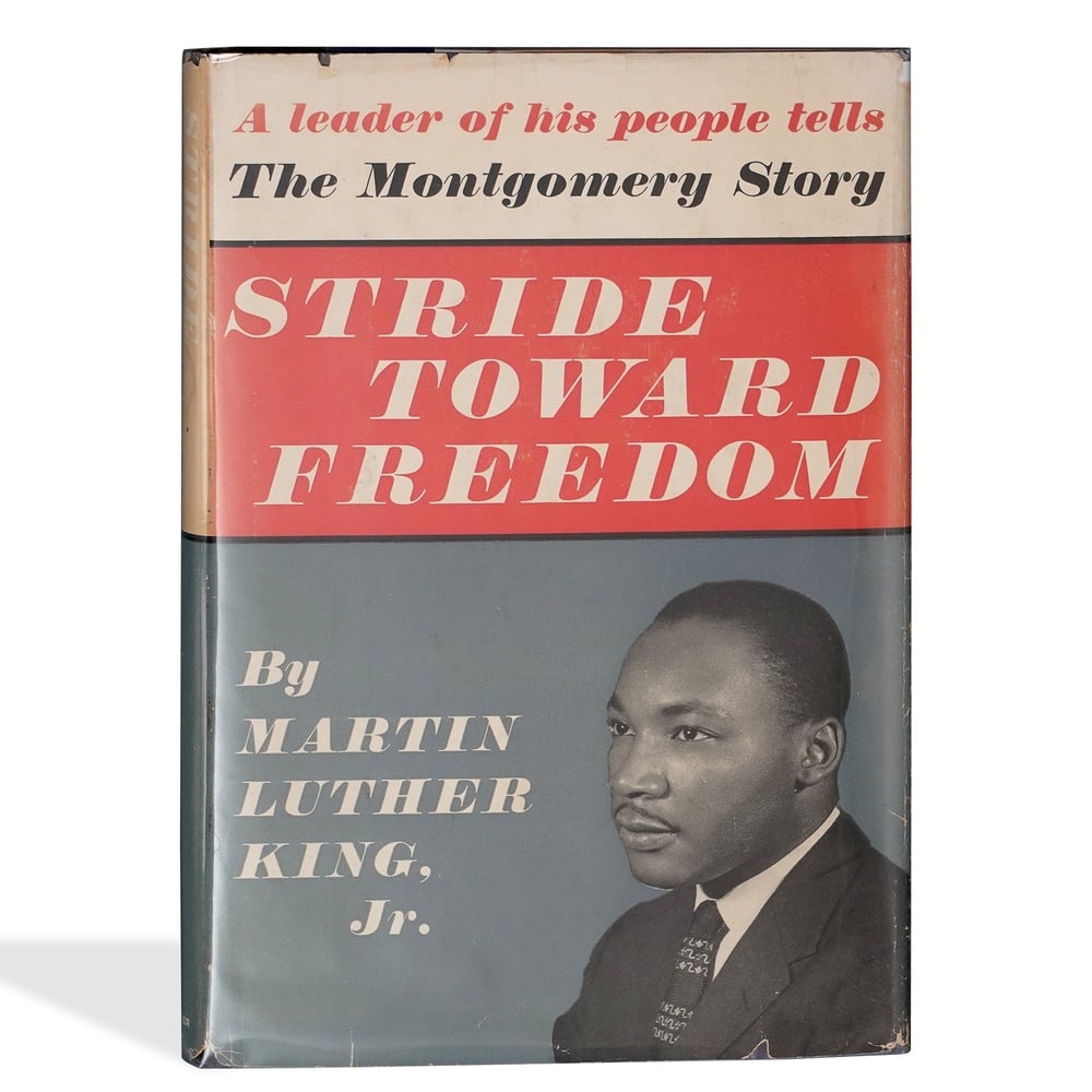 MARTIN LUTHER KING JR. SIGNED "STRIDE TOWARD FREEDOM: THE MONTGOMERY STORY" BOOK: 5 3/4 x 8 1/4 in (14.5 x 21 cm) Provenance and Authentication: According to the Letter of Authenticity (LOA) and Certificate of Authenticity (COA) provided by the consignor, this collectible was