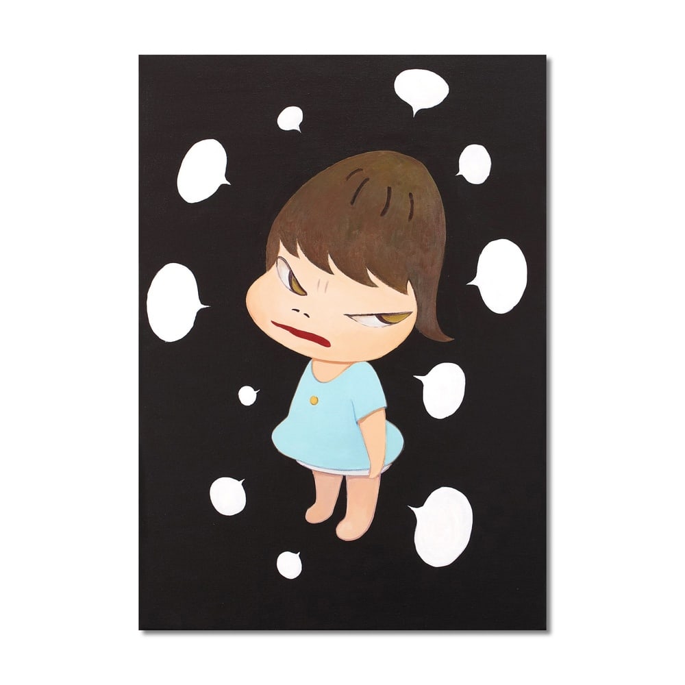 YOSHITOMO NARA (B.1959), ATTRIBUTED TO, ACRYLIC ON CANVAS: Signed (verso) Image Dimensions: 28 5/8 x 20 1/4 in (72.6 x 51.5 cm) This painting comes with COA. This work titled Angry Little Girl, created by Yoshitomo Nara in 1997, stands as a quintessential exa