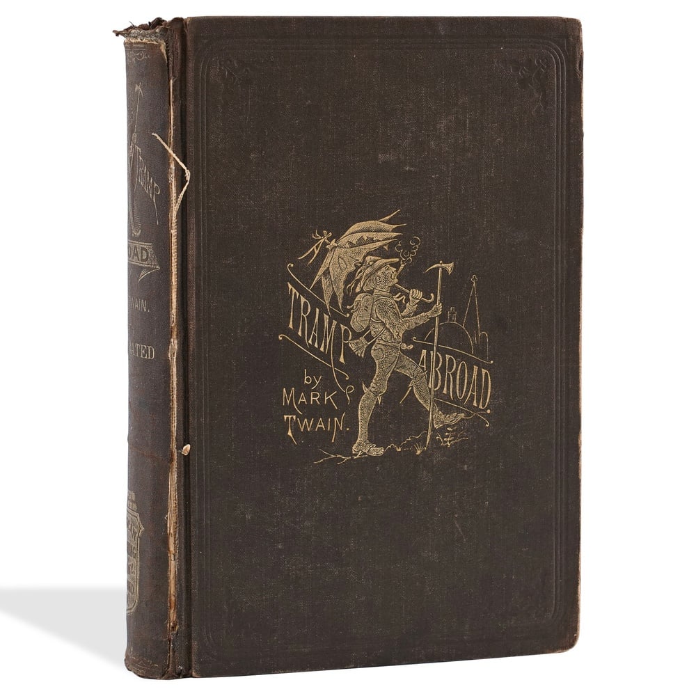 MARK TWAIN SIGNED "A TRAMP ABROAD" BOOK: 6 1/8 x 9 in (15.5 x 22.9 cm) Provenance and Authentication: According to the Letter of Authenticity (LOA) and Certificate of Authenticity (COA) provided by the consignor, this collectible was subject