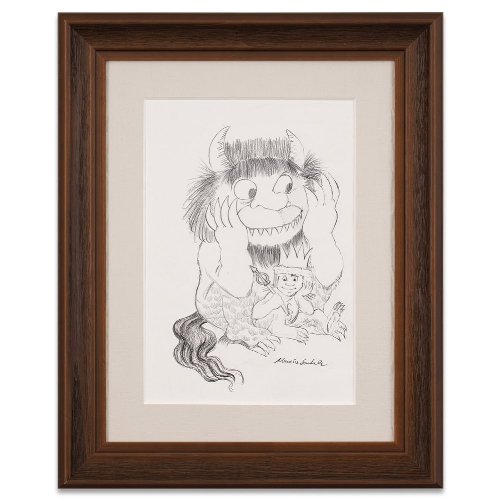 MAURICE SENDAK SIGNED "WHERE THE WILD THINGS ARE" CHARACTER SKETCH: Image Dimensions: 14 1/8 x 9 5/8 in (36 x 24.4 cm) Framed Dimensions: 22 5/8 x 18 1/4 in (57.6 x 46.2 cm) Provenance and Authentication: According to the Letter of Authenticity (LOA) and Certificate o
