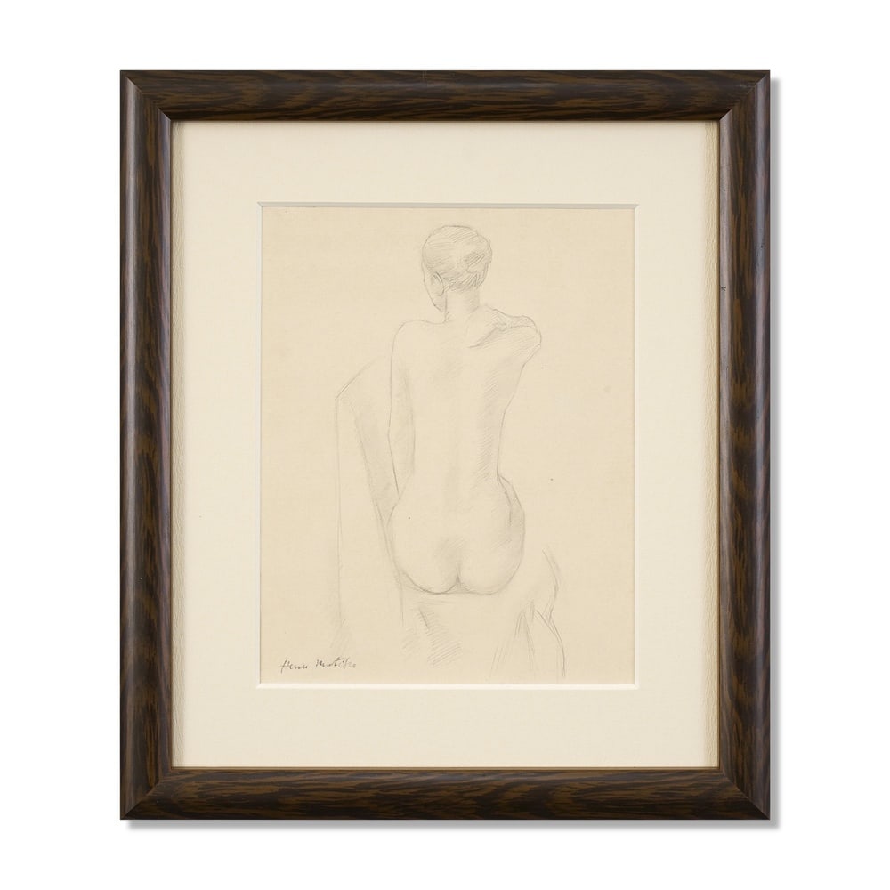 HENRI MATISSE (1869-1954), ATTRIBUTED TO, PENCIL ON PAPER: Signed (lower left) Image Dimensions: 11 x 8 5/8 in (28 x 22 cm) Framed Dimensions: 16 3/4 x 14 3/8 in (42.5 x 36.5 cm) This painting comes with COA. Henri Matisse remains one of the defining figures