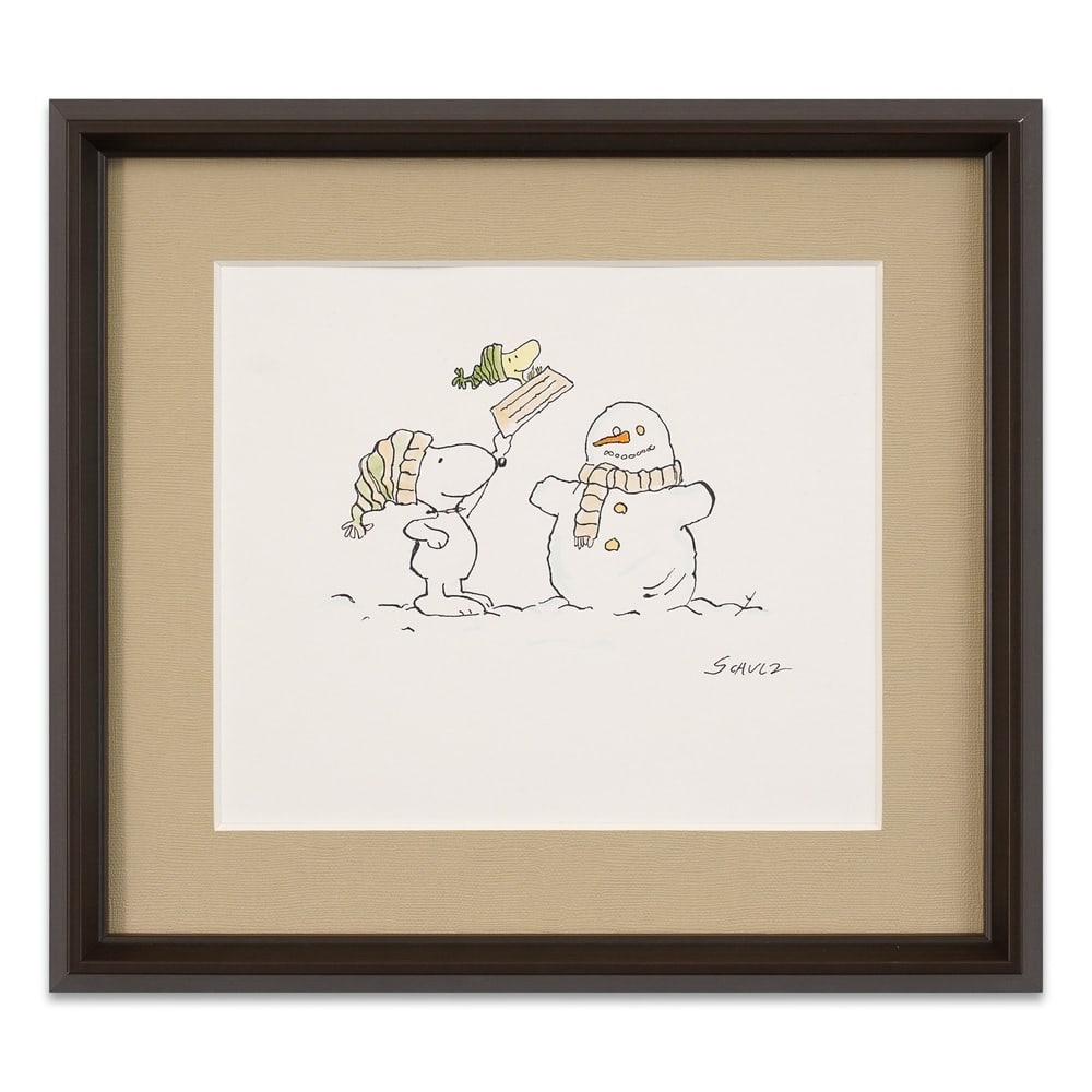 CHARLES M. SCHULZ SIGNED SNOOPY DRAWING: Image Dimensions: 9 3/8 x 11 in (23.7 x 28 cm) Framed Dimensions: 15 x 16 3/4 in (38.1 x 42.5 cm) Provenance and Authentication: According to the Letter of Authenticity (LOA) and Certificate of Authen