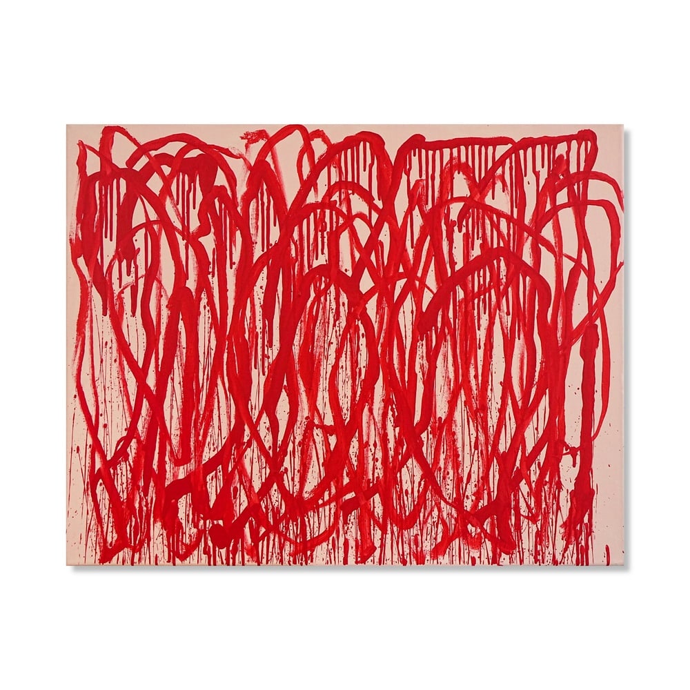 CY TWOMBLY (1928-2011), ATTRIBUTED TO, ACRYLIC ON CANVAS: Signed (verso) Image Dimensions: 28 3/4 x 36 1/4 in (73 x 92 cm) This painting comes with COA. Cy Twombly's later works extend his lifelong exploration of gesture, inscription, and the emotional