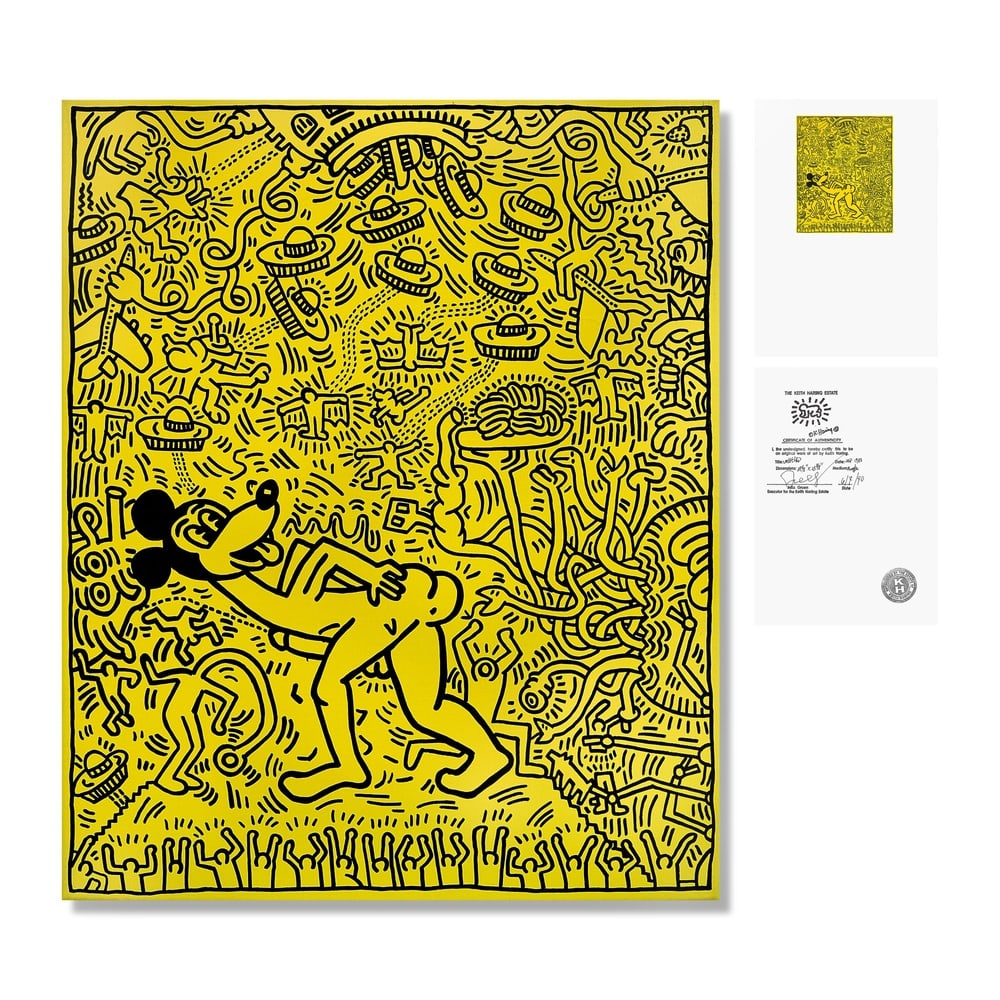 KEITH HARING (1958-1990), ATTRIBUTED TO, ACRYLIC ON CANVAS: Signed (verso) Image Dimensions: 29 1/8 x 23 3/4 in (74 x 60.5 cm) This painting comes with COA. Keith Haring emerged as one of the most influential voices of the 1980s, developing a visual language