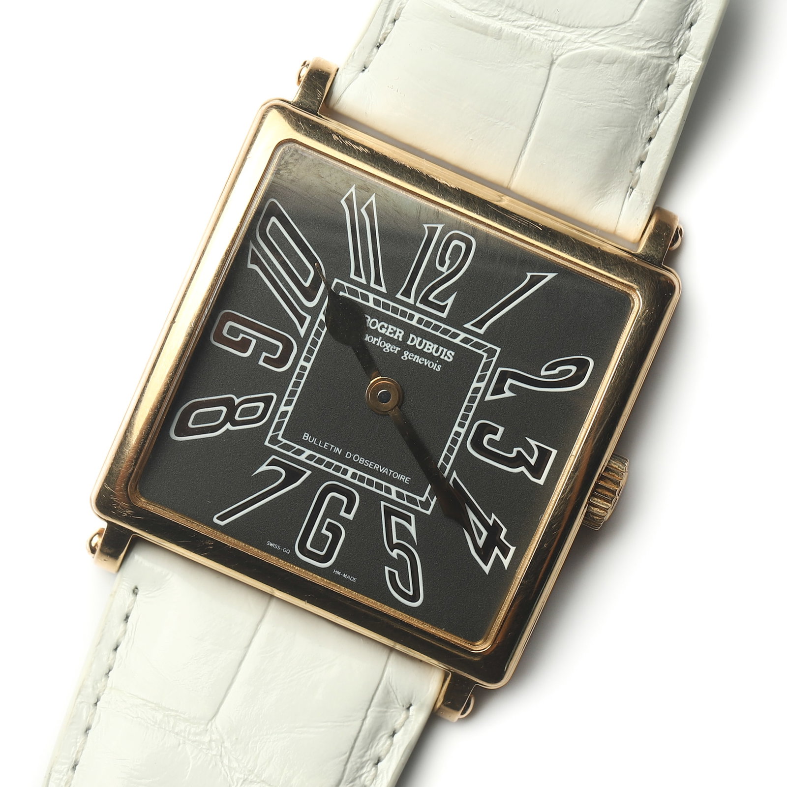 ROGER DUBUIS HOMMAGE ROSE GOLD MANUAL WRISTWATCH: Dimensions Case Size: 1 5/8 in. (42.2 mm) Overall Length: 9 5/8 in. (24.5 cm) Weight: 117.2 g Description A Roger Dubuis Hommage manual-wind wristwatch, featuring a large square rose gold case with an