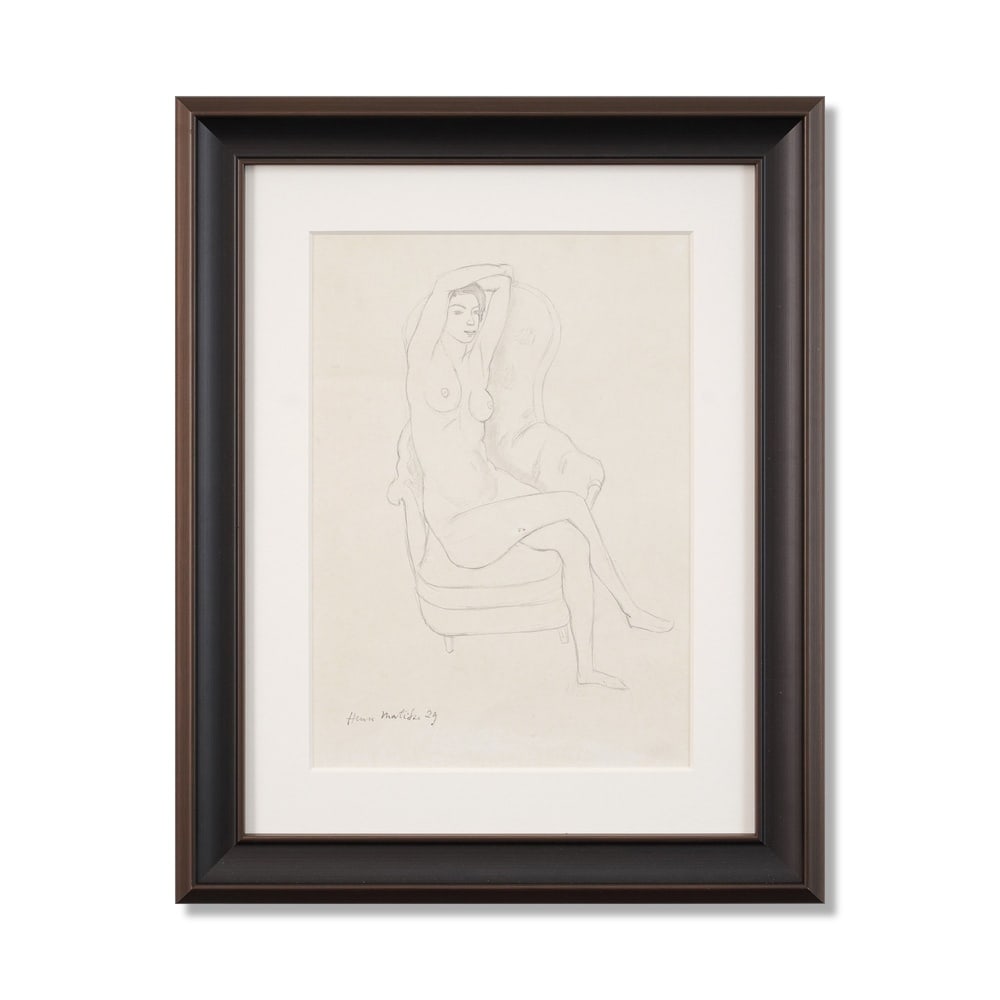 HENRI MATISSE (1869-1954), ATTRIBUTED TO, PENCIL ON PAPER: Signed (lower left) Image Dimensions: 15 x 10 3/8 in (38 x 26.4 cm) Framed Dimensions: 22 x 17 3/4 in (56 x 45 cm) This painting comes with COA. Henri Matisse remains one of the most influential