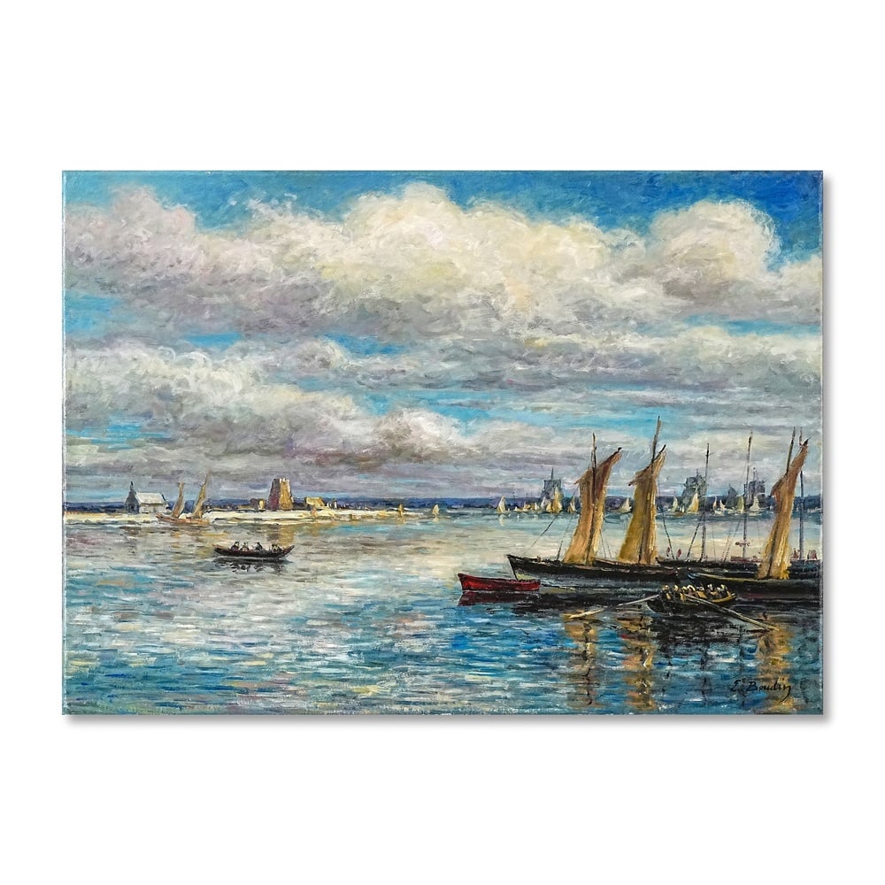 EUGENE LOUIS BOUDIN (1824-1898), ATTRIBUTED TO, OIL ON CANVAS: Signed (lower right) Image Dimensions: 19 3/4 x 27 1/2 in (50 x 70 cm) This painting comes with COA. This expansive harbor view depicts Camaret-sur-Mer in Brittany, with sailing vessels gathered
