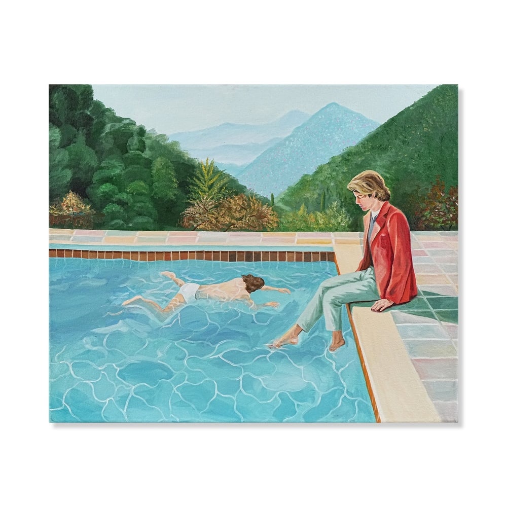DAVID HOCKNEY (B.1937), ATTRIBUTED TO, ACRYLIC ON CANVAS: Signed (verso) Image Dimensions: 25 x 30 1/4 in (63.5 x 76.5 cm) This painting comes with COA. David Hockney stands among the most celebrated living British artists, internationally admired for his