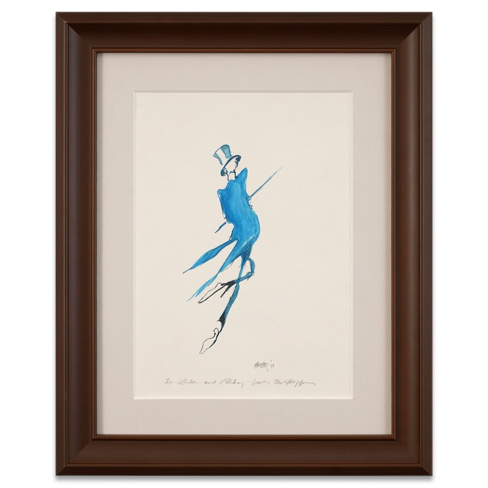 JULES FEIFFER SIGNED FIGURAL DRAWING: Image Dimensions: 14 1/8 x 10 in (36 x 25.3 cm) Framed Dimensions: 21 5/8 x 17 1/2 in (55 x 44.5 cm) Provenance and Authentication: According to the Letter of Authenticity (LOA) and Certificate of