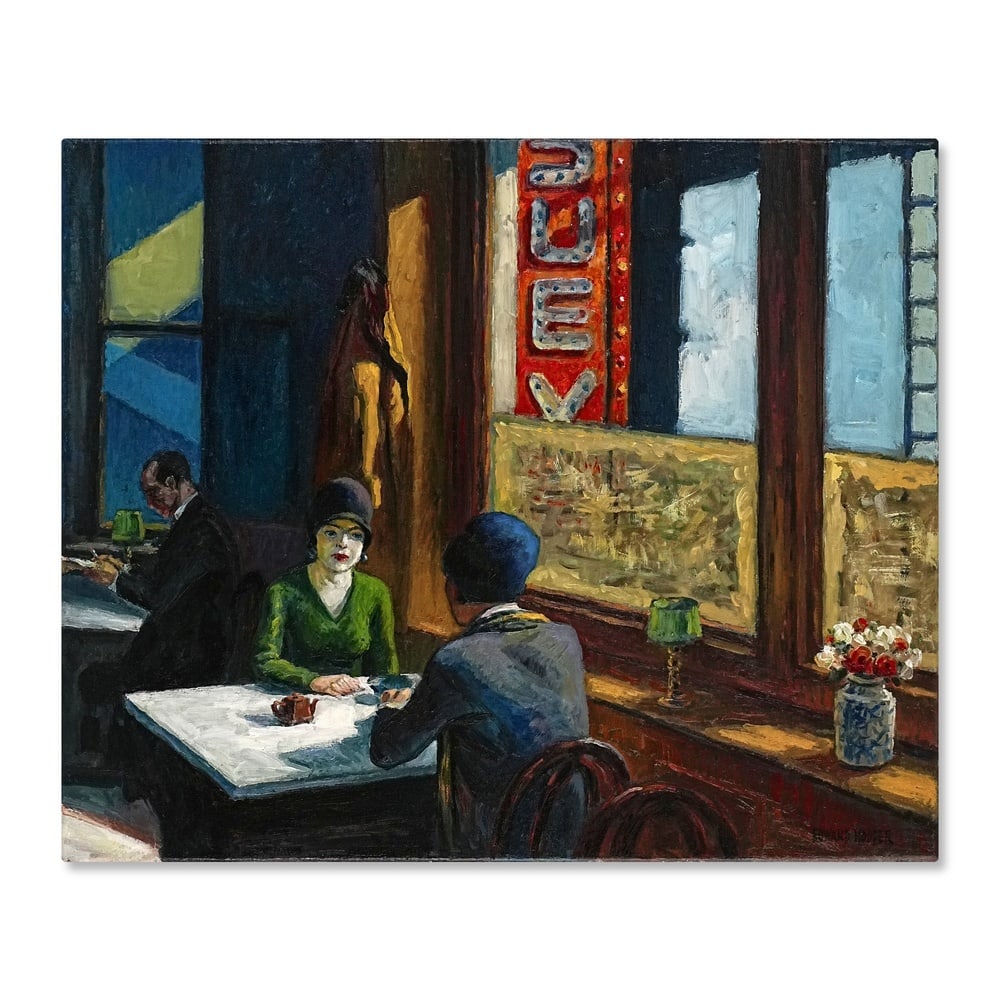 EDWARD HOPPER (1882-1967), ATTRIBUTED TO, OIL ON CANVAS: Signed (lower right) Image Dimensions: 21 1/4 x 25 3/4 in (54 x 65.2 cm) This painting comes with COA. This interior scene presents a quiet urban restaurant occupied by several figures whose physical 