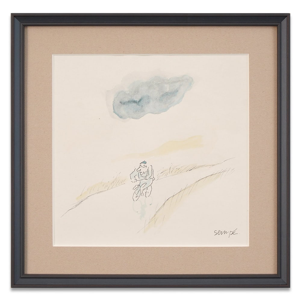 JEAN-JACQUES SEMPE SIGNED FIGURAL DRAWING: Image Dimensions: 12 1/8 x 12 1/4 in (30.7 x 31 cm) Framed Dimensions: 17 1/2 x 17 3/4 in (44.5 x 45 cm) Provenance and Authentication: According to the Letter of Authenticity (LOA) and Certificate