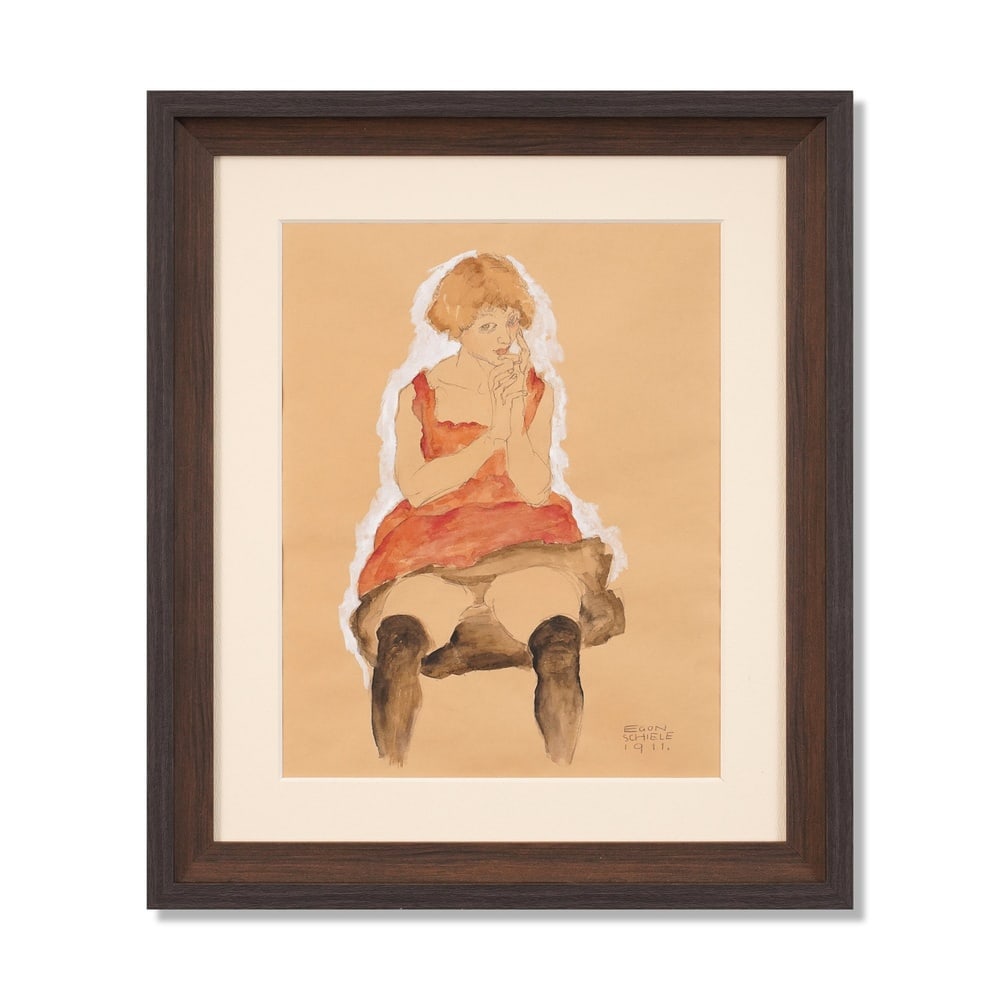 EGON SCHIELE (1890-1918), ATTRIBUTED TO, GOUACHE, ATTRIBUTED TO, WATERCOLOUR AND PENCIL ON PAPER: Signed (lower right) Image Dimensions: 15 1/2 x 12 1/4 in (39.3 x 31 cm) Framed Dimensions: 22 1/2 x 19 in (57 x 48.3 cm) This painting comes with COA. Few artists of the twentieth century