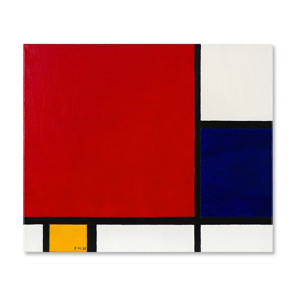 PIET MONDRIAN (1872-1944), ATTRIBUTED TO, OIL ON CANVAS: Signed (lower left) Image Dimensions: 21 1/2 x 25 3/4 in (54.5 x 65.5 cm) This painting comes with COA. This composition presents the highly distilled geometric vocabulary associated with Piet