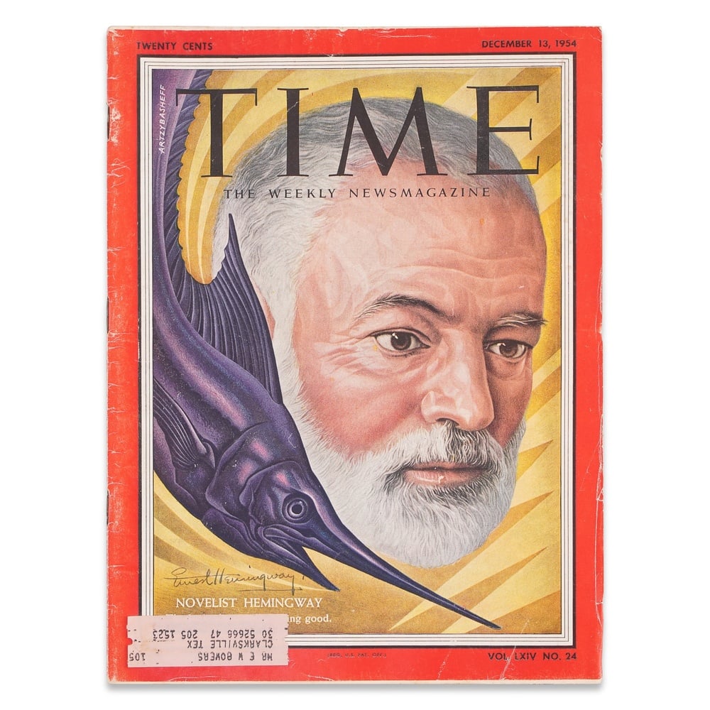 ERNEST HEMINGWAY SIGNED TIME MAGAZINE (DECEMBER 13, 1954 ISSUE): 11 1/4 x 8 1/4 in (28.4 x 21 cm) Provenance and Authentication: According to the Letter of Authenticity (LOA) and Certificate of Authenticity (COA) provided by the consignor, this collectible was