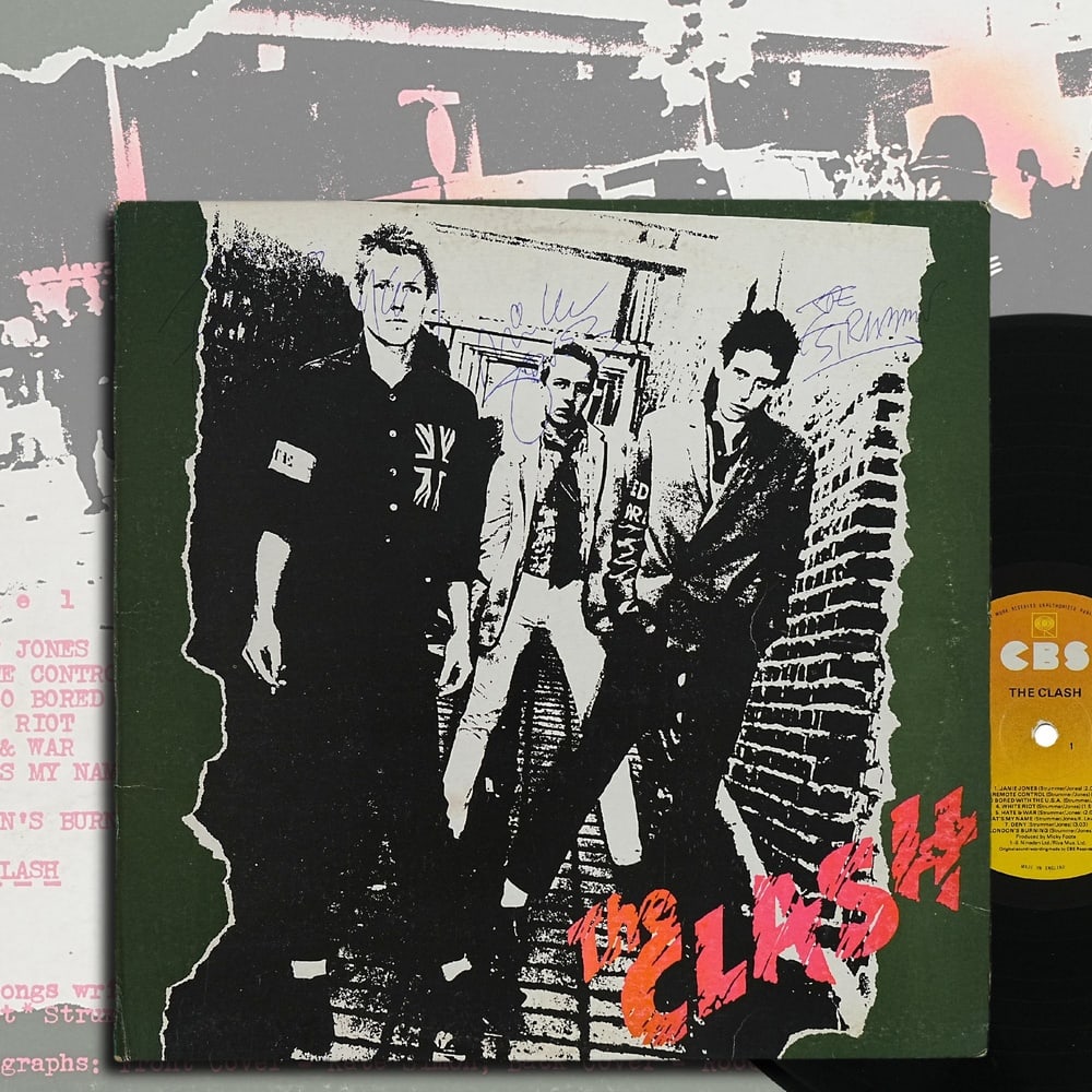 THE CLASH FULLY SIGNED "THE CLASH" LP, U.K. PRESSING: 12 1/4 x 12 1/4 in Released in 1977, The Clash is the landmark debut album that helped define the British punk movement and established the band as one of the most influential acts in modern rock hist
