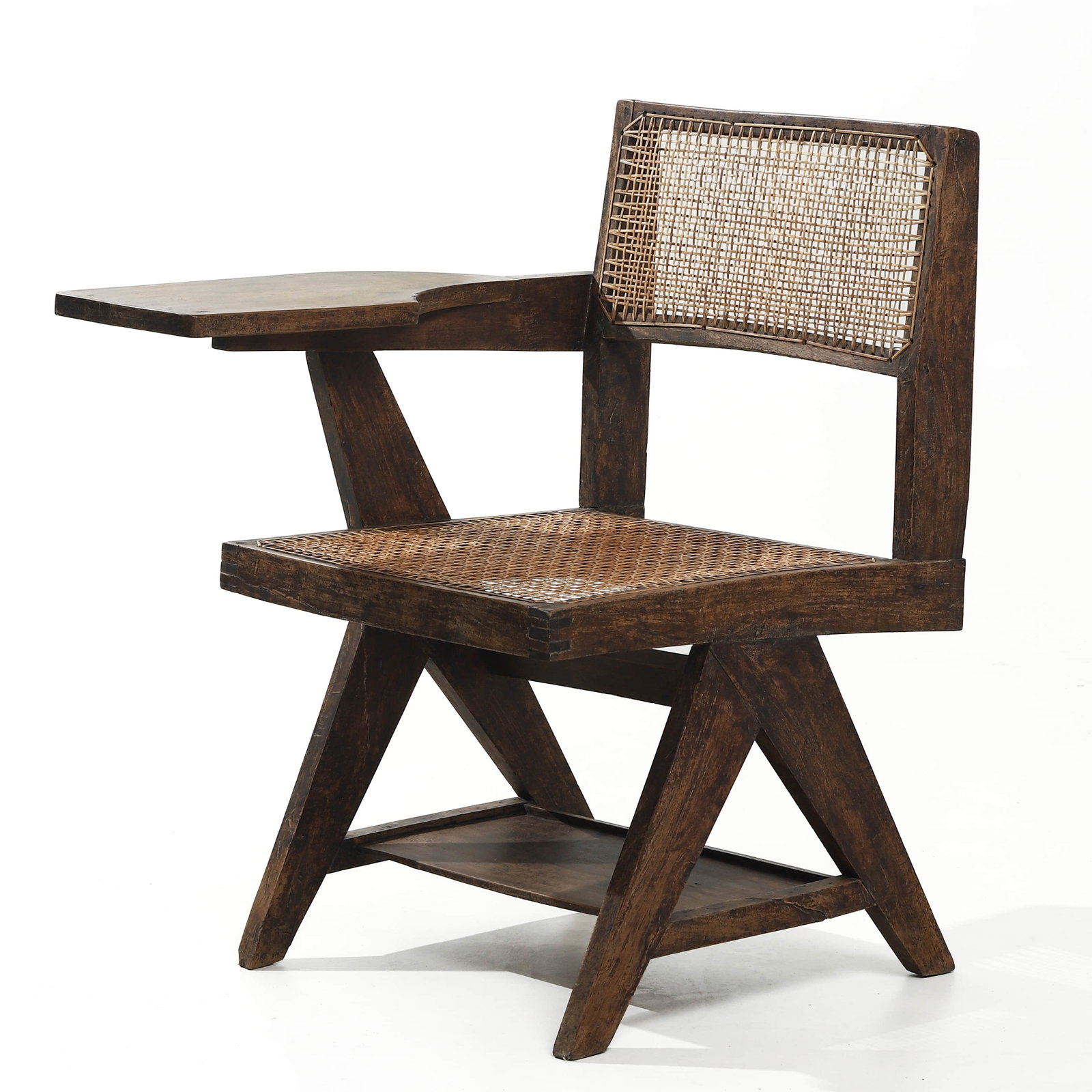 PIERRE JEANNERET "HANDWRITING" CHAIR, TEAK: Dimensions Height 31 1/2 in. (80 cm), Seat height 16 5/16 in. (41.5 cm), Width 21 5/8 in. (55 cm) Description Designed circa 1960 by Pierre Jeanneret for public and administrative buildings in