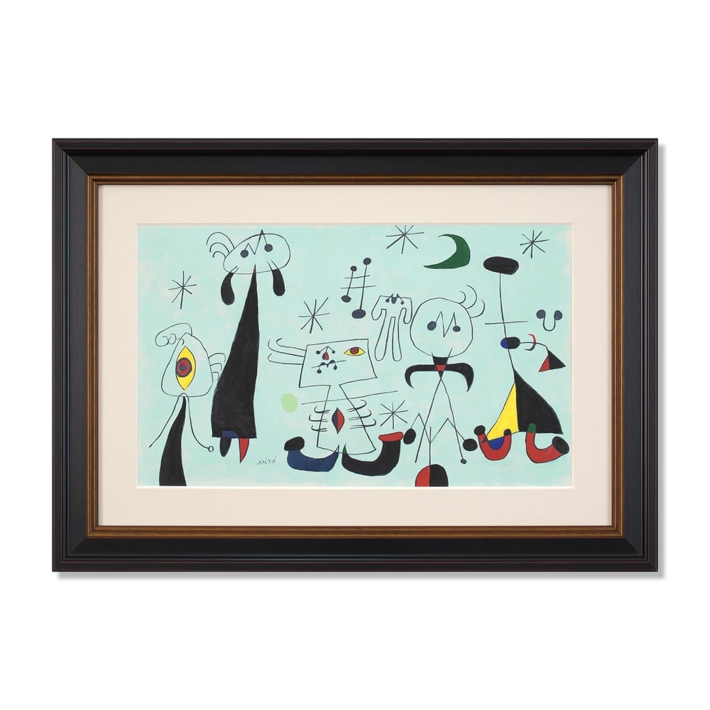 JOAN MIRO (1893-1983), ATTRIBUTED TO, GOUACHE AND PASTEL ON PAPER: Signed (lower left) Image Dimensions: 11 3/4 x 19 1/2 in (29.9 x 49.5 cm) Framed Dimensions: 19 1/4 x 27 in (49 x 68.5 cm) This painting comes with COA. Joan Miró remains one of the most