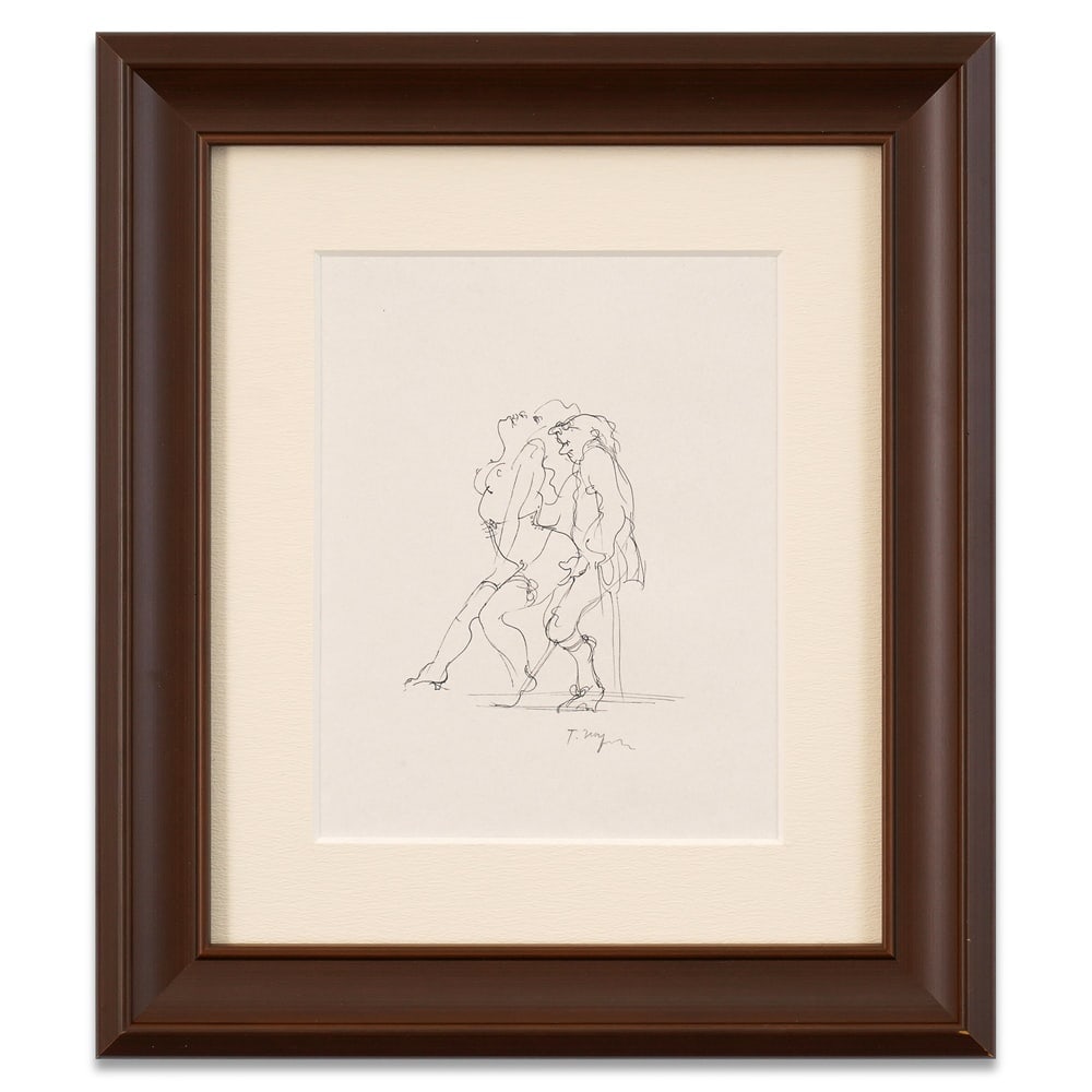 TOMI UNGERER SIGNED FIGURAL SKETCH: Image Dimensions: 9 3/4 x 7 5/8 in (24.7 x 19.3 cm) Framed Dimensions: 17 1/8 x 15 in (43.5 x 38 cm) Provenance and Authentication: According to the Letter of Authenticity (LOA) and Certificate of