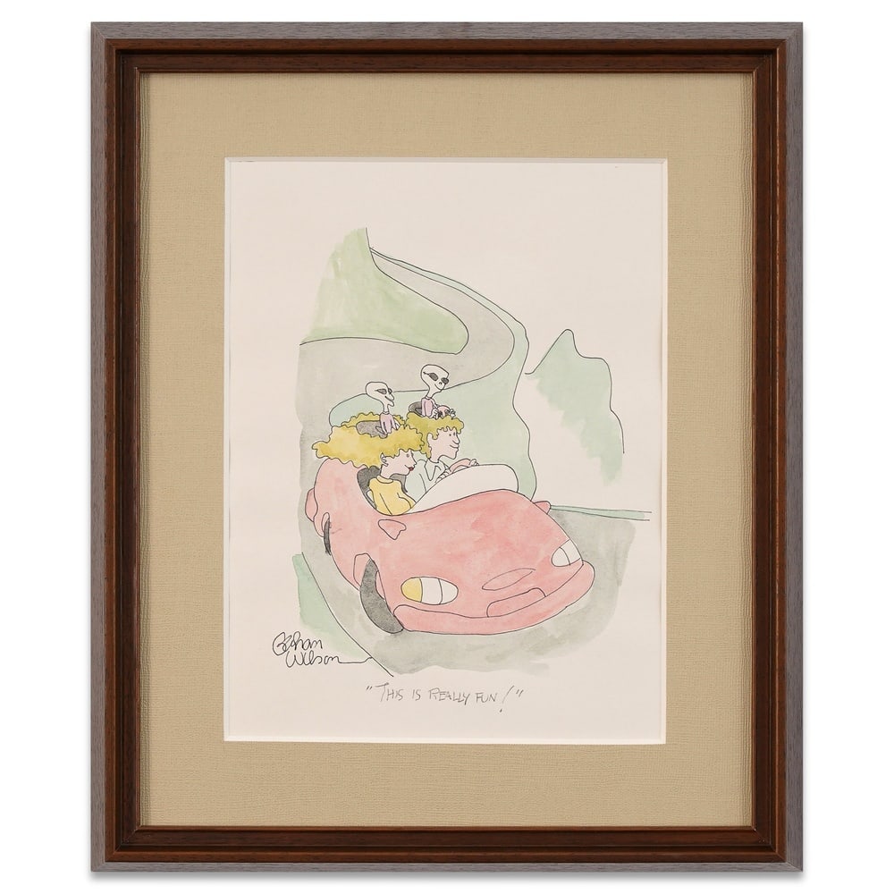 GAHAN WILSON SIGNED "THIS IS REALLY FUN!" DRAWING: Image Dimensions: 11 5/8 x 8 5/8 in (29.6 x 22 cm) Framed Dimensions: 17 3/4 x 14 5/8 in (45 x 37.3 cm) Provenance and Authentication: According to the Letter of Authenticity (LOA) and Certificate of