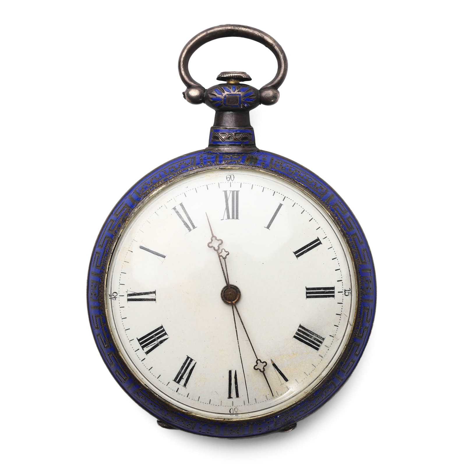 A LATE 19TH CENTURY ENAMEL PORTRAIT POCKET WATCH: Overall diameter: 2 5/16 in. (58.2 mm) Dial diameter: 1 15/16 in. (49.7 mm) A finely crafted late 19th century pocket watch featuring a white enamel dial with Roman numerals and spade-style hands, enc