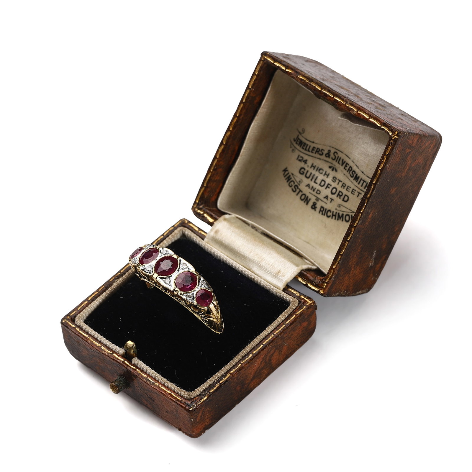 AN ANTIQUE RUBY AND DIAMOND FIVE-STONE RING, CIRCA 1900 - 3