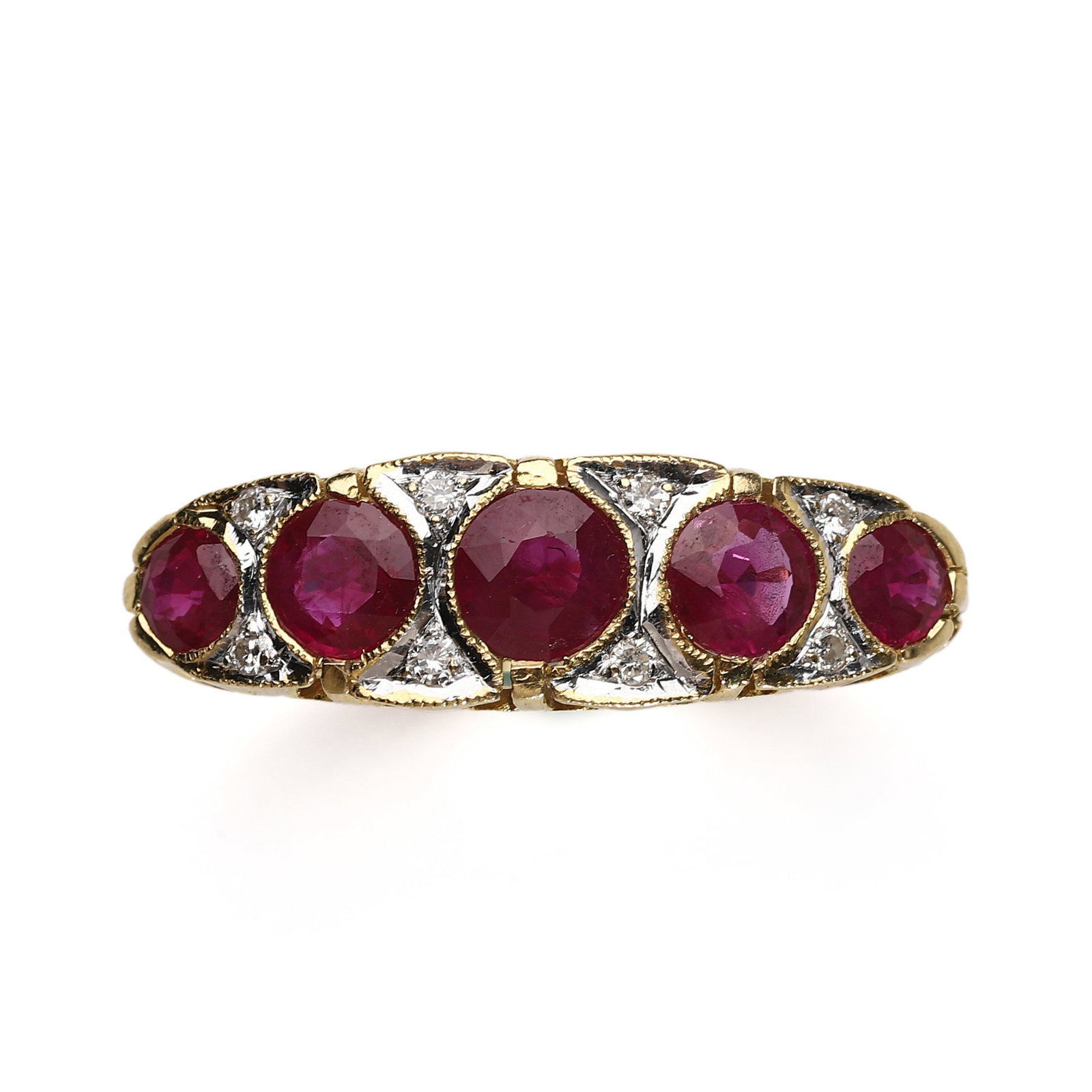 AN ANTIQUE RUBY AND DIAMOND FIVE-STONE RING, CIRCA 1900 - 4