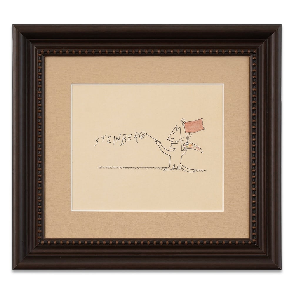 SAUL STEINBERG SIGNED FIGURAL DRAWING: Image Dimensions: 8 1/4 x 9 7/8 in (20.9 x 25.1 cm) Framed Dimensions: 16 3/8 x 17 7/8 in (41.5 x 45.5 cm) Provenance and Authentication: According to the Letter of Authenticity (LOA) and Certificate 