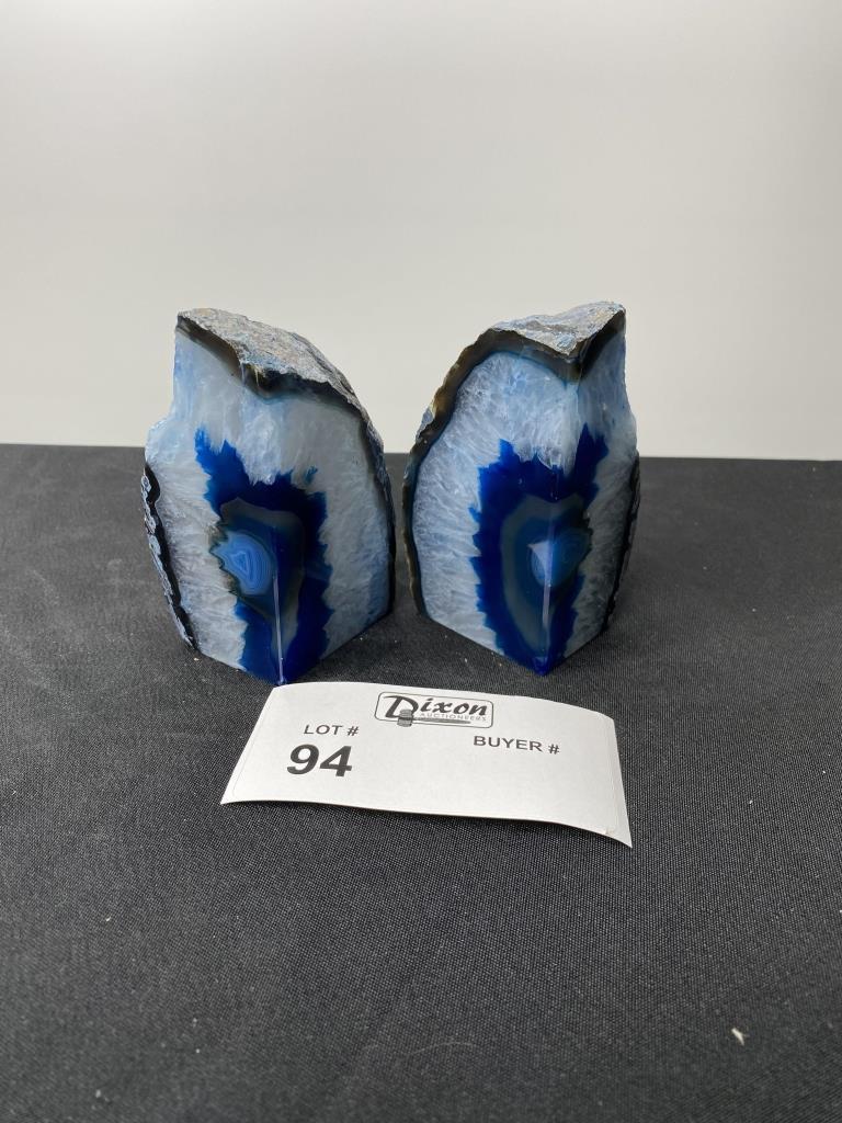 BLUE AGATE CRYSTAL BOOK ENDS 8.25" X 6.75" BLUE AGATE (1 of 3)
