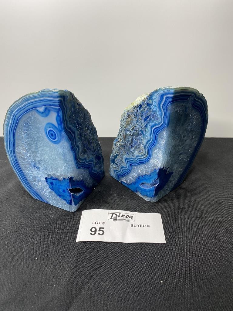 BLUE AGATE CRYSTAL BOOK ENDS 5.5" X 4.5" BLUE AGATE (1 of 4)