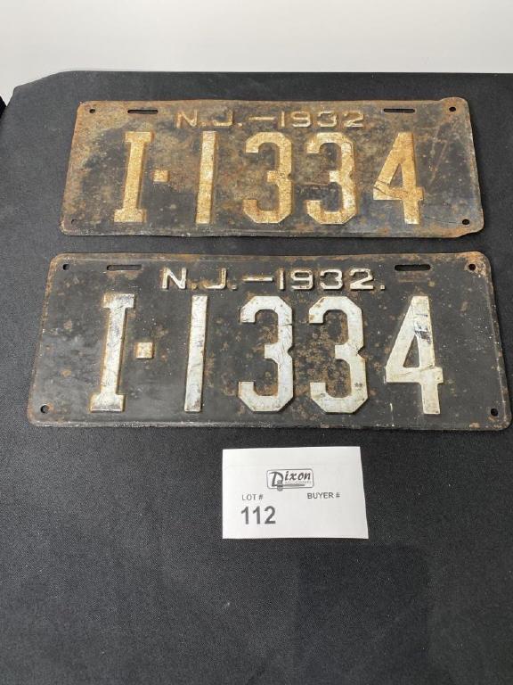 MATCHED PAIR NEW JERSEY LICENSE PLATES 1932 I-1334 (1 of 3)