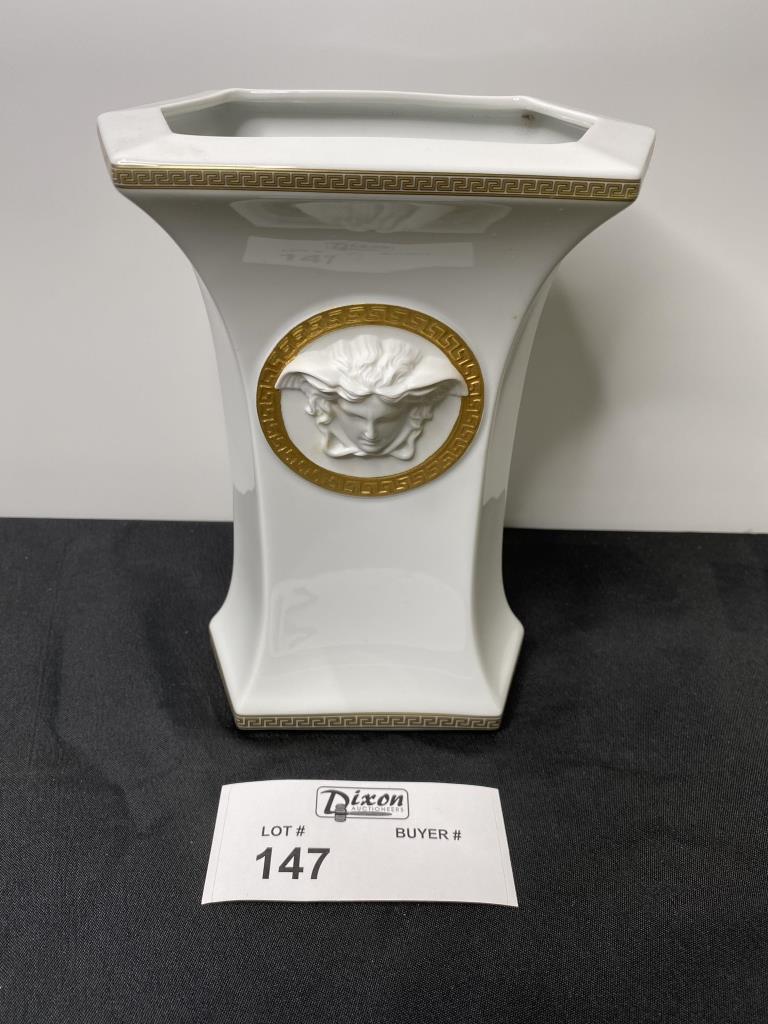VERSACE ROSENTHAL MEDUSA GORGONA VASE WHITE / GOLD 9" X (1 of 4)