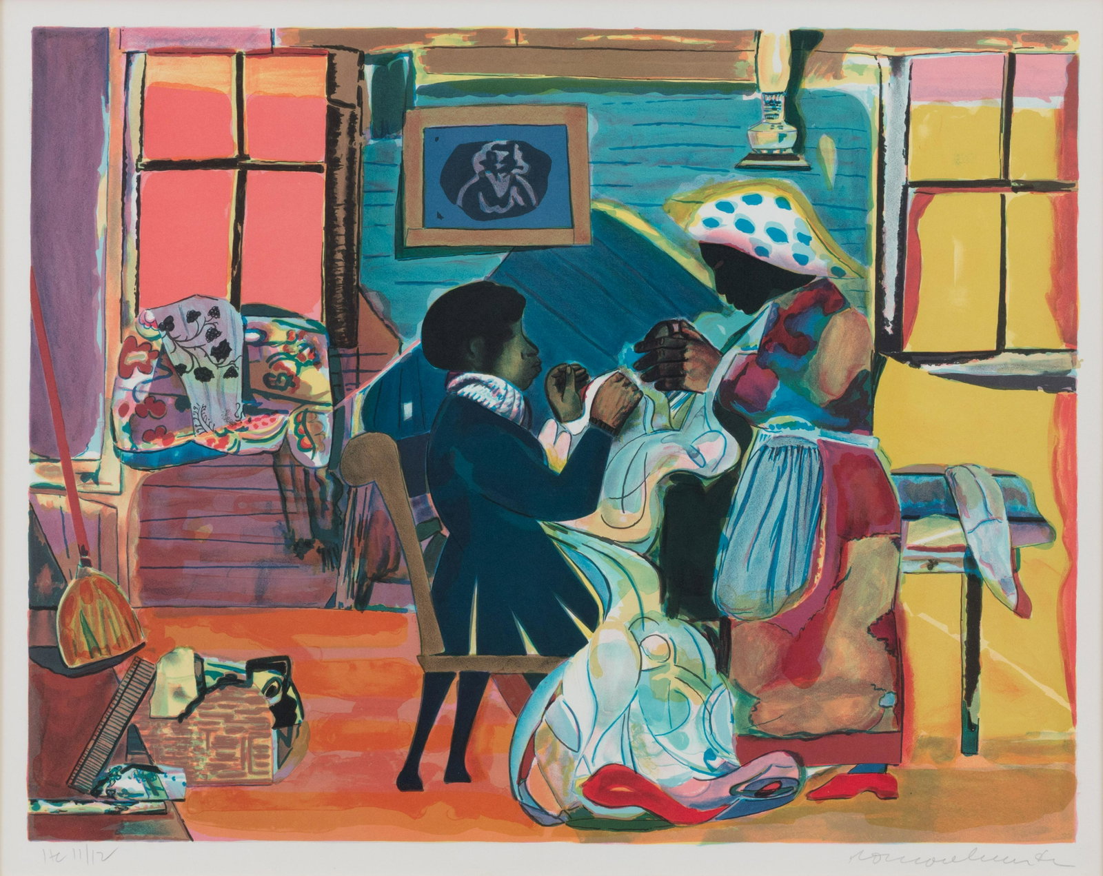 Romare Bearden - Quilting Time: Romare Bearden Quilting Time 1979 Color Lithograph 18 x 23-1/8 inches signed and numbered 11/12 H/C Provenance: Collection of Dr. Lindley T. Smith, Virginia