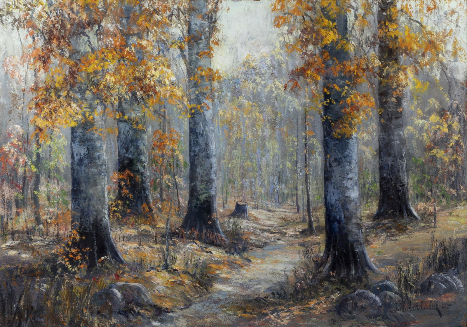 John Wesley Hardrick - Beech Forest, Indiana: John Wesley Hardrick Beech Forest, Indiana, 1945 oil on board 22 x 32 inches signed