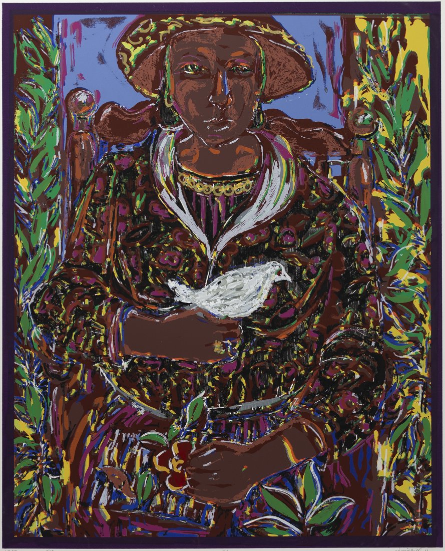 David Driskell (1931-2020) - Woman With Bird: David Driskell 1931-2020 Woman With Bird color serigraph with relief 2011 signed, titled, dated, and numbered 9/35. Published by Raven Fine Art Editions; Curlee Raven Holton, master printer.