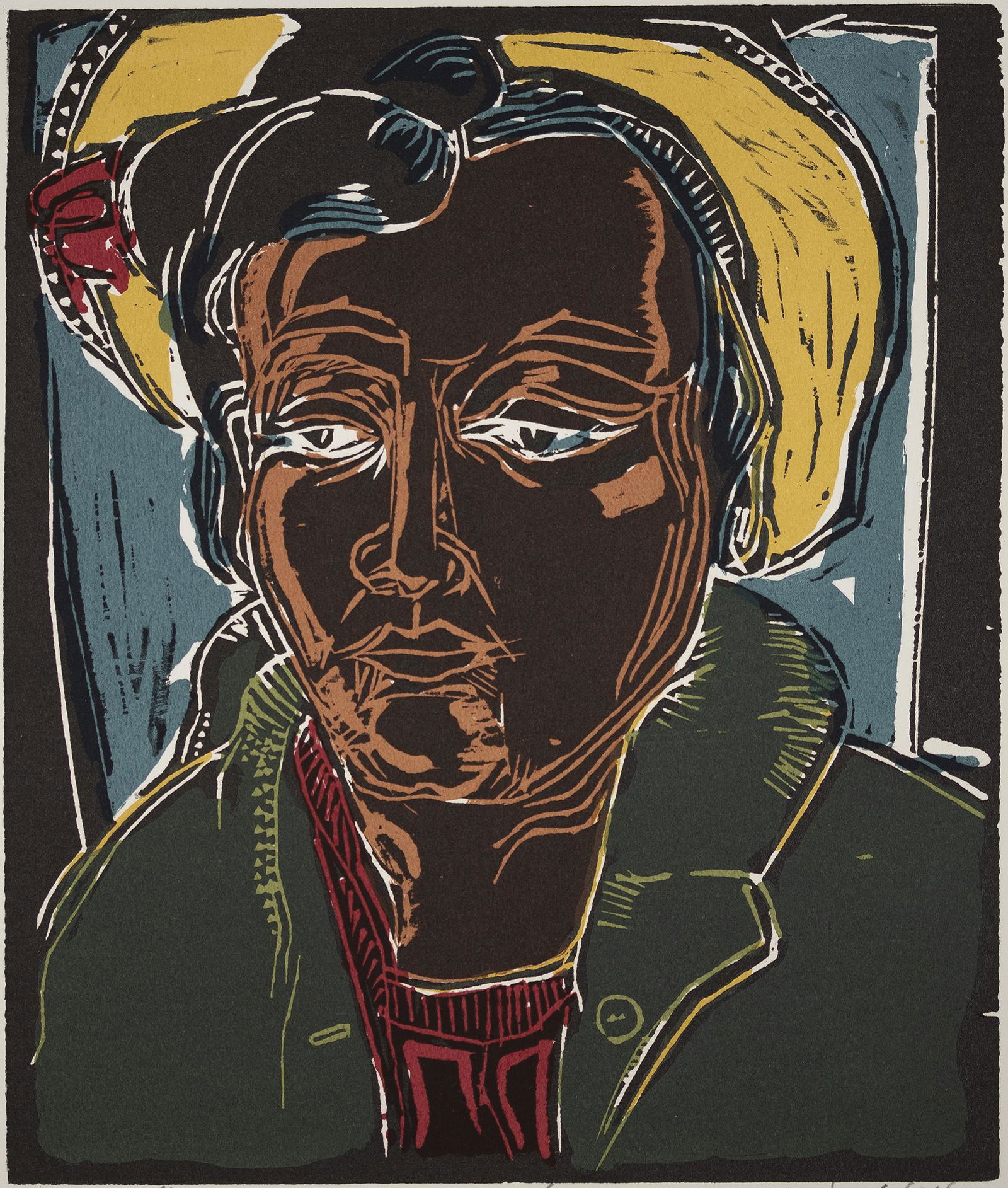 David Driskell, 1931-2000, Yellow Hat: David Driskell1931-2000Yellow Hat2016relief woodcut with serigraphsigned, titled, dated, and numbered 2/3912 x 9 inches